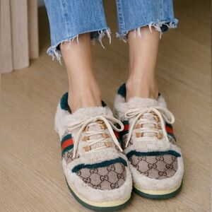 Plush Women's Beige and Green Slippers Designer Inspired